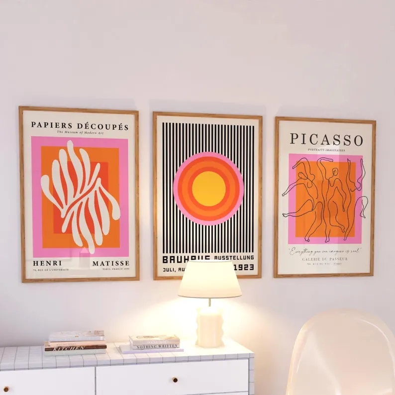 Home Decor On Wall - 3 peças de arte moderna laranja