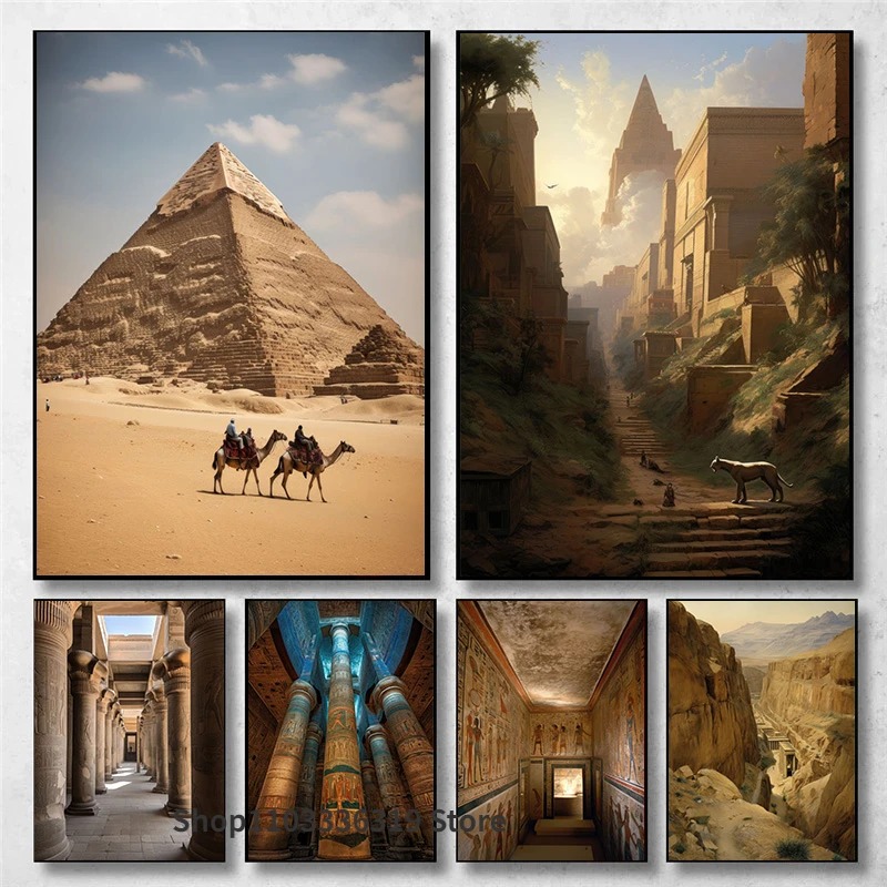 Home Decor Egypt - Antigo Egito Paisagem Art Poster, Grande