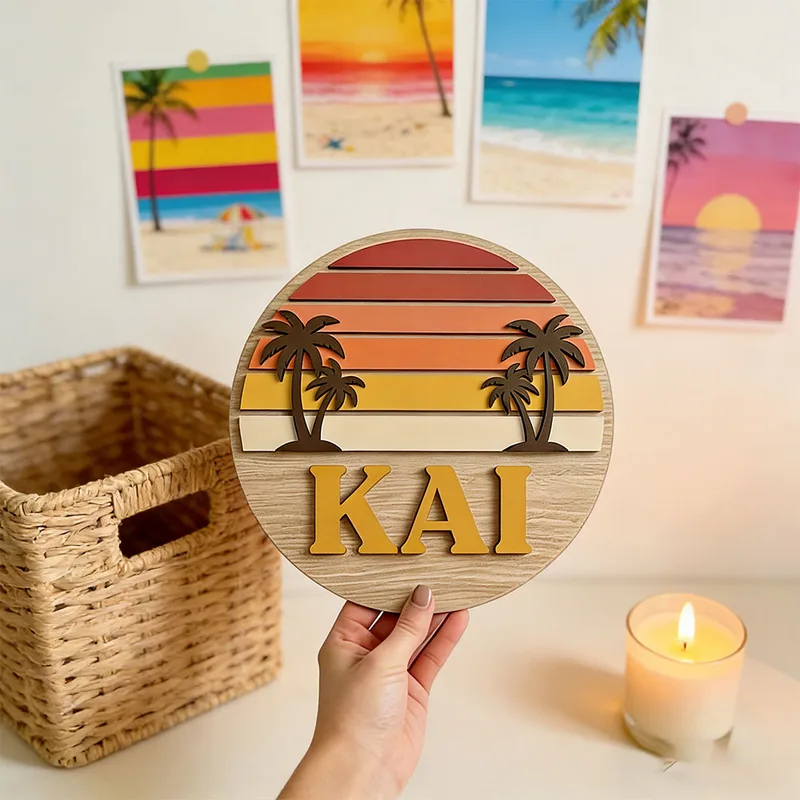Wooden Letter Sign - Placa de Madeira Personalizável Redonda Vintage