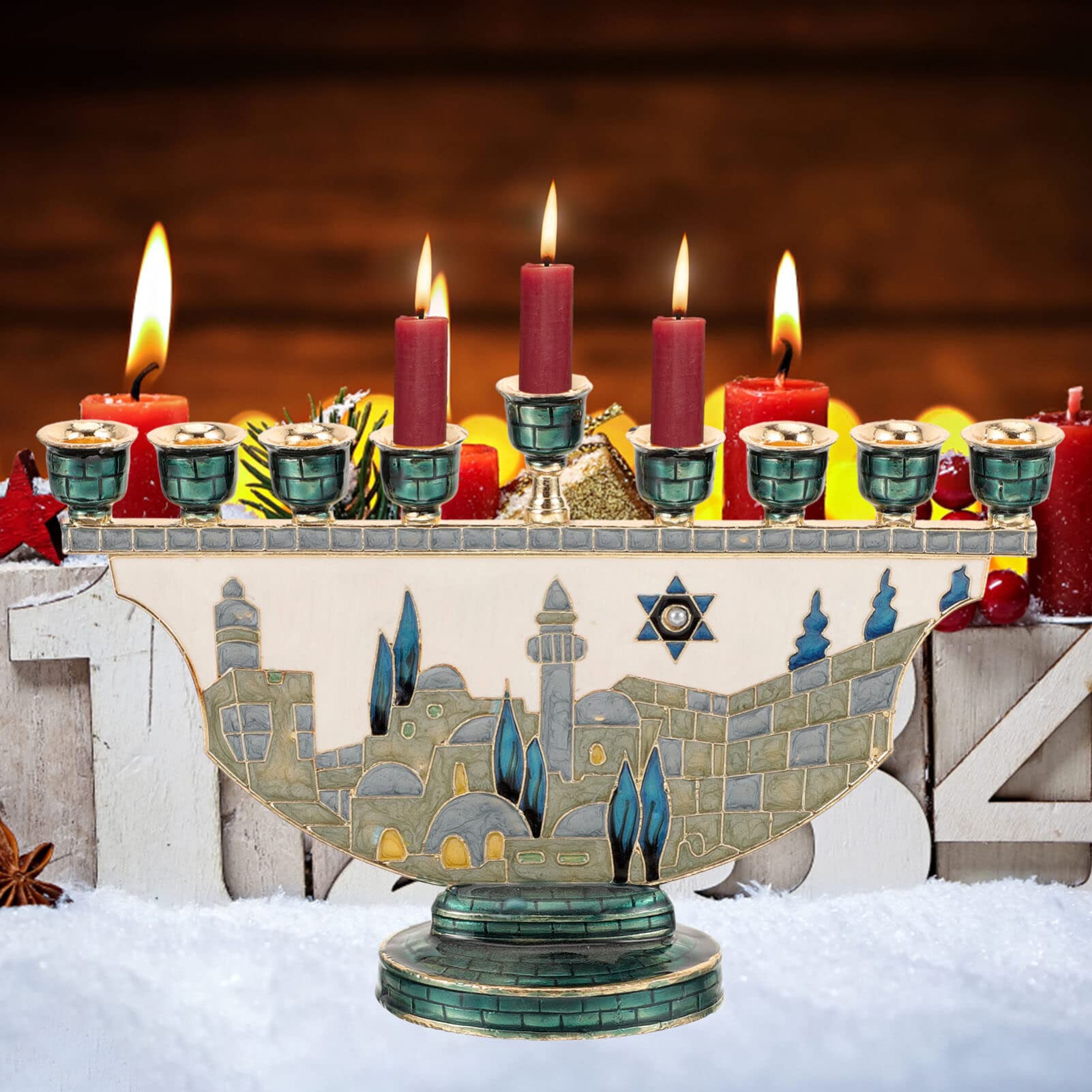 Home Decor In - Candelabro Menorá de Hanukkah de Jerusalém