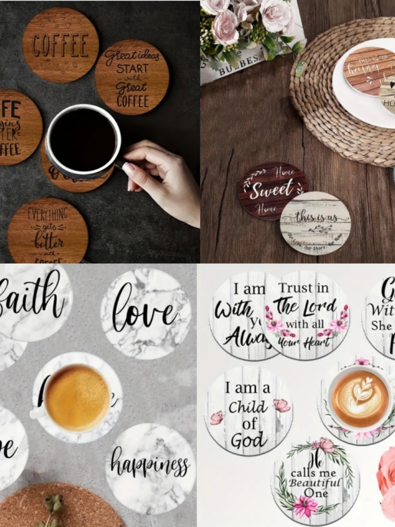 6 Peças de Porta-Copos de Mesa - Wooden Letter Sign avaliação e preço